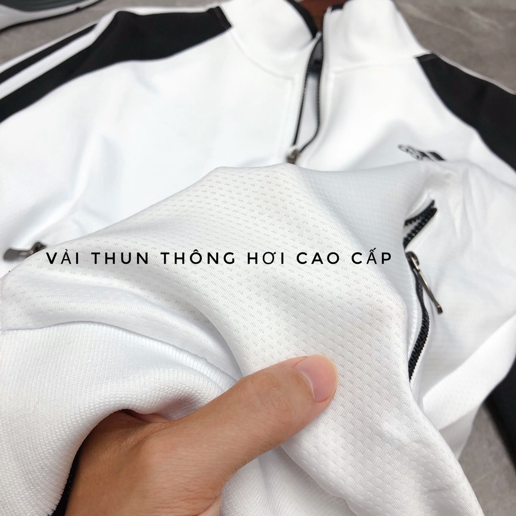 Bộ thể thao thu đông MÀU TRẮNG nam BIGSIZE cao cấp xuất khẩu kéo khóa tập gym yoga BDA - 8682