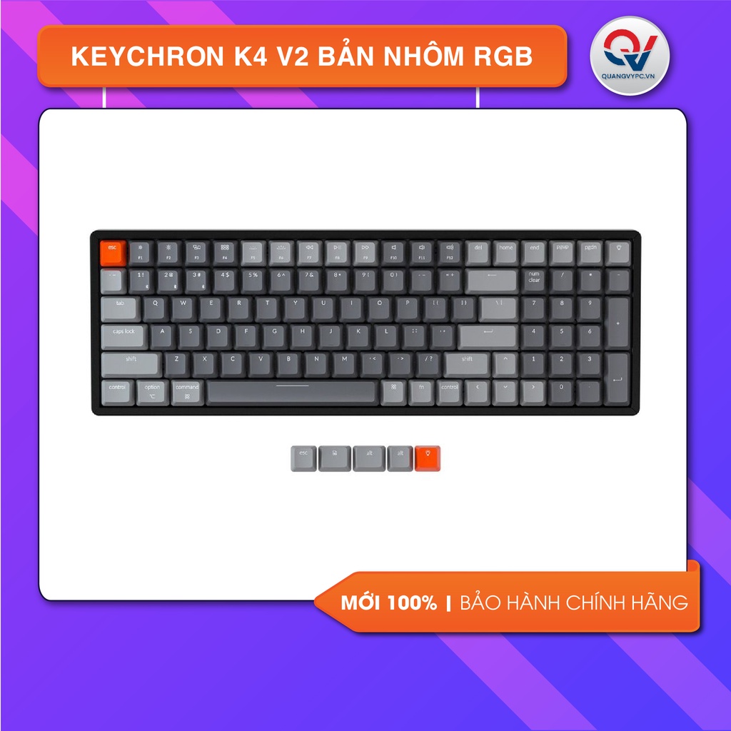 Bàn phím cơ Keychron K4 V2 Nhôm Led RGB không dây Bluetooth 5.1