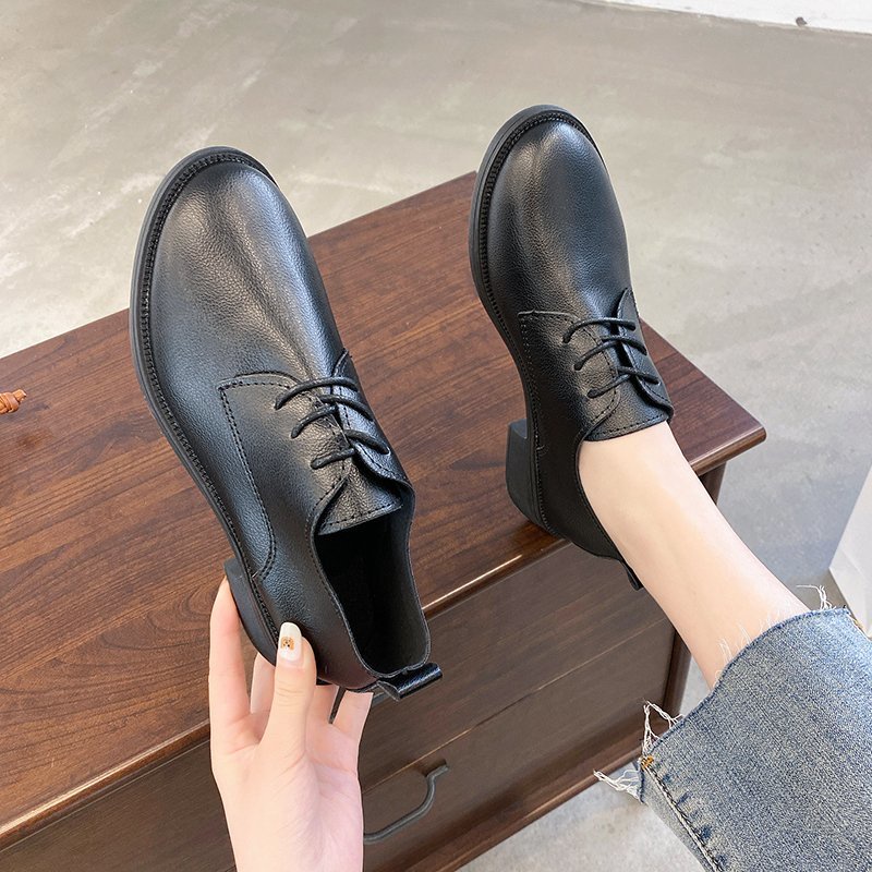 Giày oxford da bóng mũi tròn thắt dây phong cách retro cho nữ