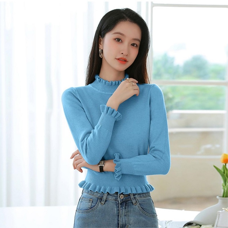 【ZHELIHANGFEI】Áo Dệt Kim Tay Phồng Dáng Ôm Xinh Xắn Thời Trang