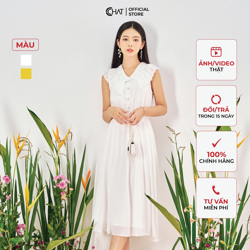 Đầm Nữ 𝐂𝐂𝐇𝐀𝐓 Kiểu Cổ Xếp Ly Không Tay Chất Voan Phong Cách Trẻ Trung Thanh Lịch 12VSV2002YT