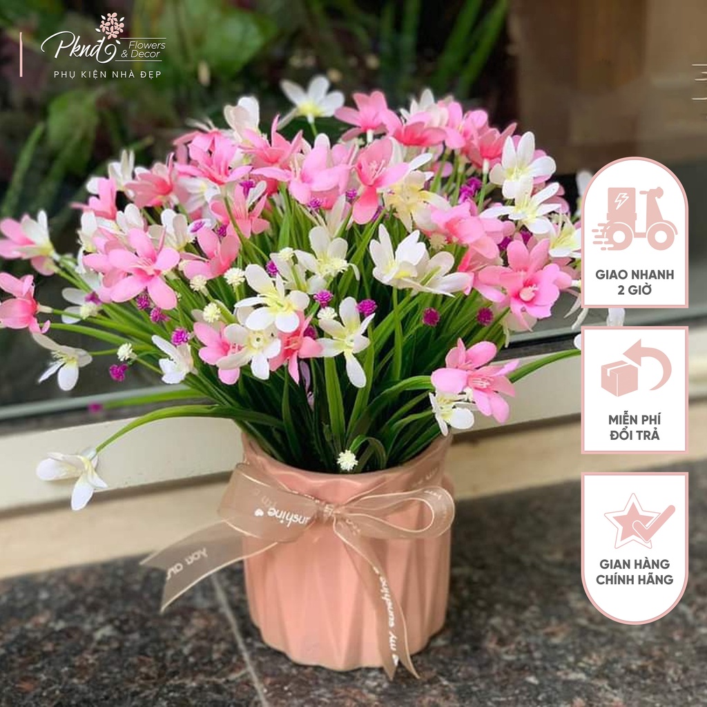 Chậu hoa giả thủy tiên lụa đẹp PKND FLOWER &amp; DECOR PKSH72