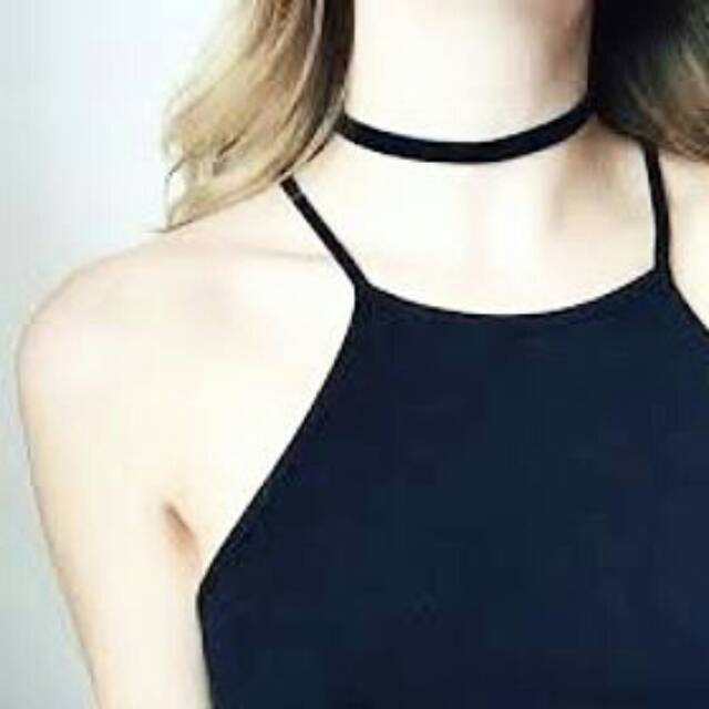 Đen Vòng Cổ Choker Vải Nhung Kẻ Sọc Cá Tính