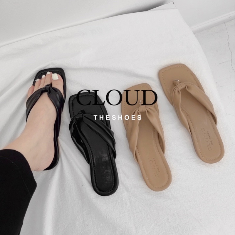 Dép bệt nữ mũi tròn quai nơ da, satin – Cloud The Shoes