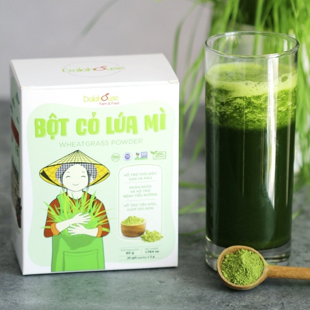 Bột Cỏ Lúa Mì Nguyên Chất Sấy Lạnh Dalahouse Hộp 60g (20 gói x 3g), giúp thải độc gan, hỗ trợ tiểu đường, detox cơ thể