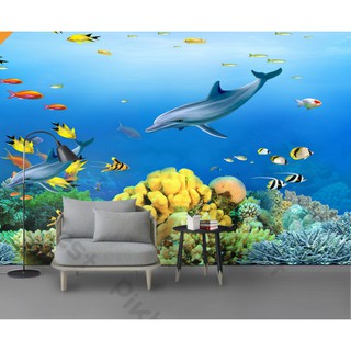 Tranh thế giới đại dương dưới đáy biển mênh mông, tranh dán tường 3d hiện đại (tích hợp sẵn keo) MS1081218