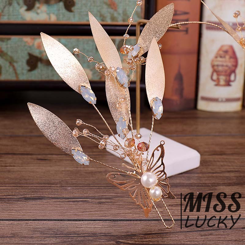 Phụ kiện cài tóc hình lá đính đá sang trọng thời trang dành cho cô dâu