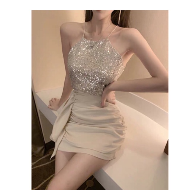 (Order)SALE Set ulzzang💕Freeship Set lẻ áo dây yếm seqiun Bling bing chân váy rúm sang chảnh+video ảnh thật