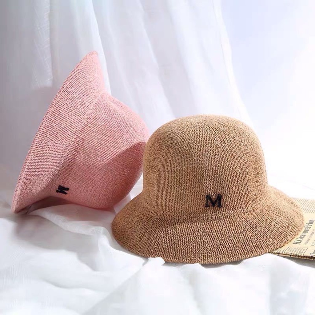Mũ Bucket Cói Chữ M Hàn Quốc Siêu Xinh TOPBRA