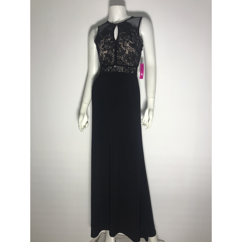 Đầm dài dự tiệc nữ hiệu Morgan&Co đính kim sa sát nách màu đen size 5 chính hãng