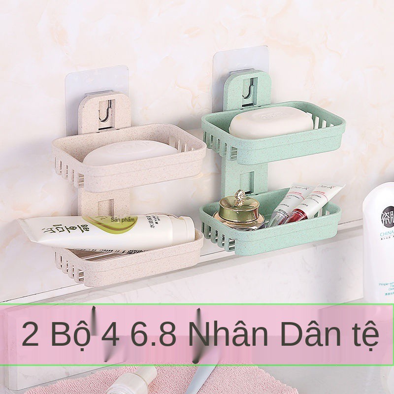 hồng + xanh lam, ống thoát nước nhà tắm, ngăn đựng xà phòng treo tường sáng tạo, kệ cốc hút, đôi