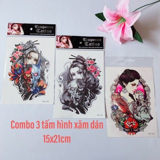 Combo 3 tấm hình xăm dán cô gái bắp tay