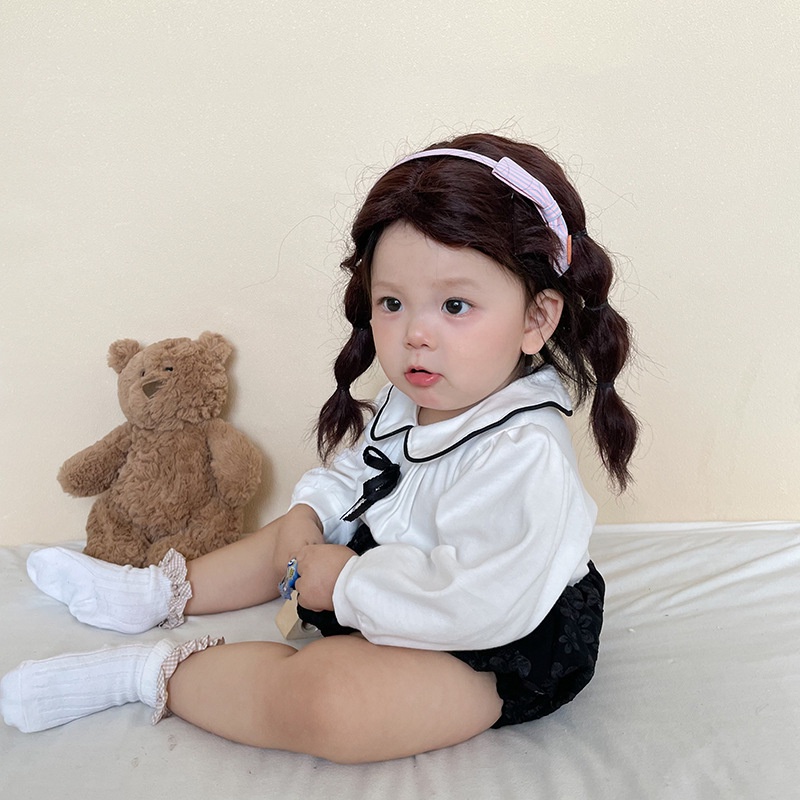 Bộ Áo Liền Quần Tay Dài Cổ Thắt Nơ Chất Liệu Cotton Phong Cách Anh Quốc Dễ Thương Cho Bé Sơ Sinh