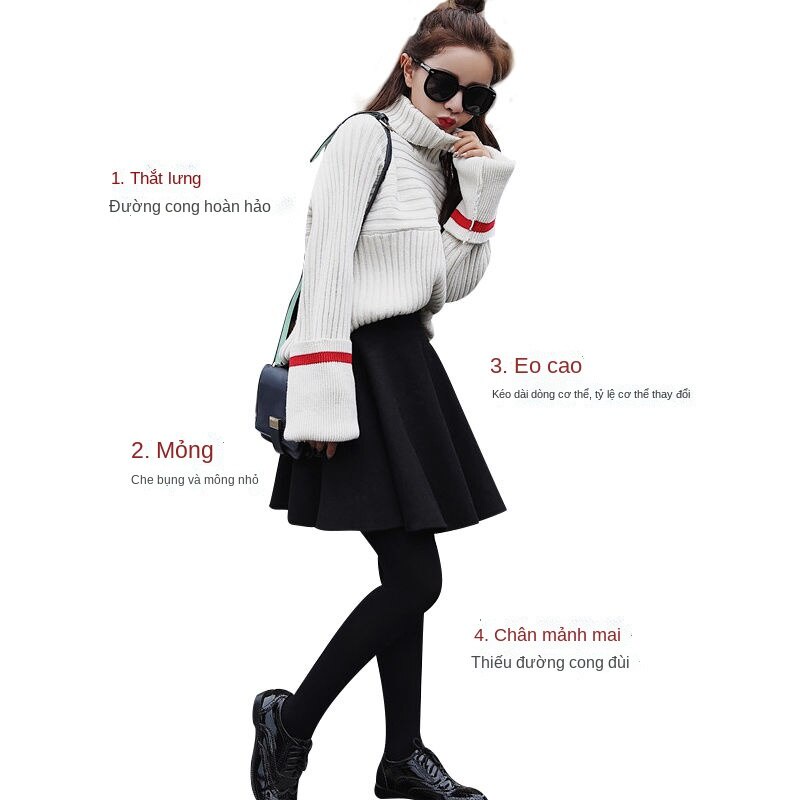 Chân váy ngắn chữ A xếp ly màu đen lưng cao dưới 85kg plus size 2021