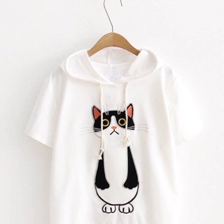 Áo hoodie tay lỡ nam nữ mèo đen chất cotton dày mịn unisex form rộng