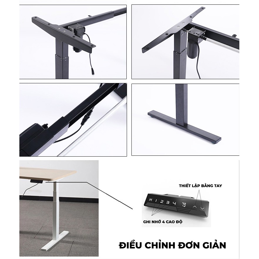 Chân bàn làm việc nâng hạ thông minh tự động ghi nhớ 4 cao độ 0,7-1,2m, rộng 1-1,8m hỗ trợ tư thế đứng ngồi làm việc