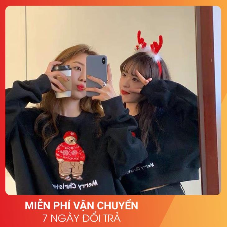 Áo Nỉ Noel Gấu Tuyết 24 APRIL Nữ [FREESHIP]🌸 Sweater giáng sinh form rộng tay bồng cá tính Ulzzang 🌸 | BigBuy360 - bigbuy360.vn
