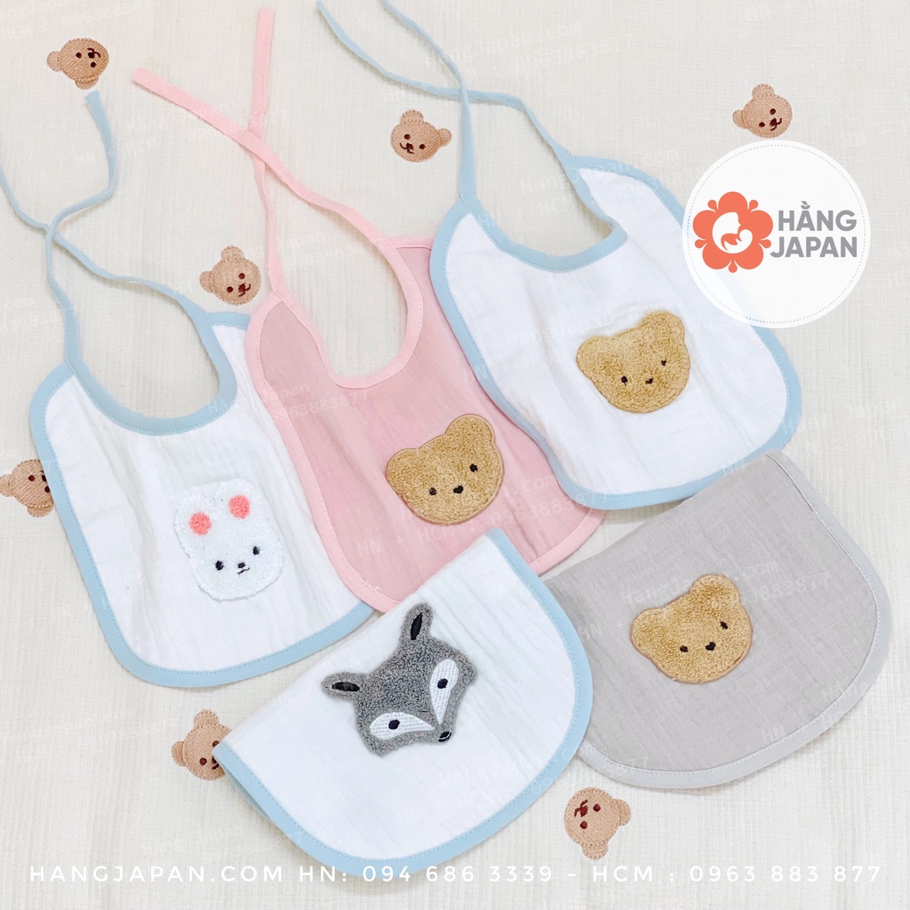 Khăn yếm vải xô sợi tre viền trắng họa tiết ngẫu nhiên siêu mềm mịn cho bé từ sơ sinh