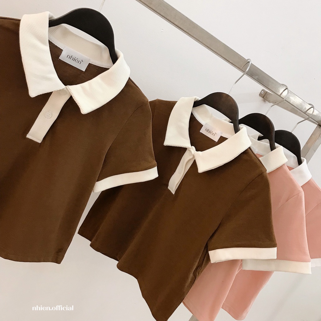 Áo croptop có cổ nữ, croptop polo nhiennhienvintage BT74