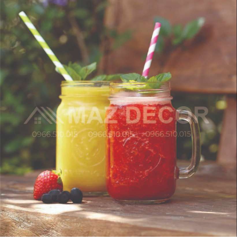 [Sỉ] Cốc Ly Chai Có Quai Cầm Thủy Tinh Trà Sữa 450ML Nắp có lỗ màu trắng dày dặn đẹp