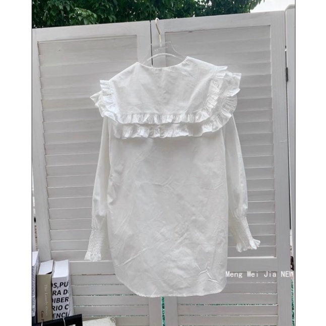 Áo Sơmi Cổ Bèo Tay Phồng Tiểu Thư Tay Bo Chun_A016 mầu trắng, babydoll ulzzang mềm nội y xanh