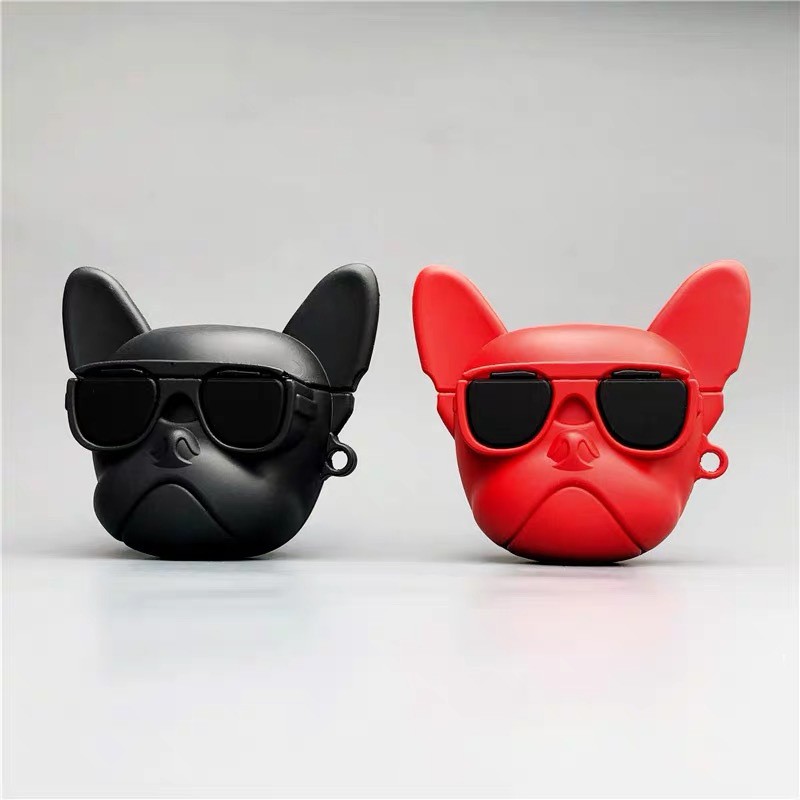 Case Airpods Bảo Vệ Tai Nghe Hình Chó Ngầu Bull Dog Đen Đỏ  Case Airpods 1-2 Siêu Ngầu