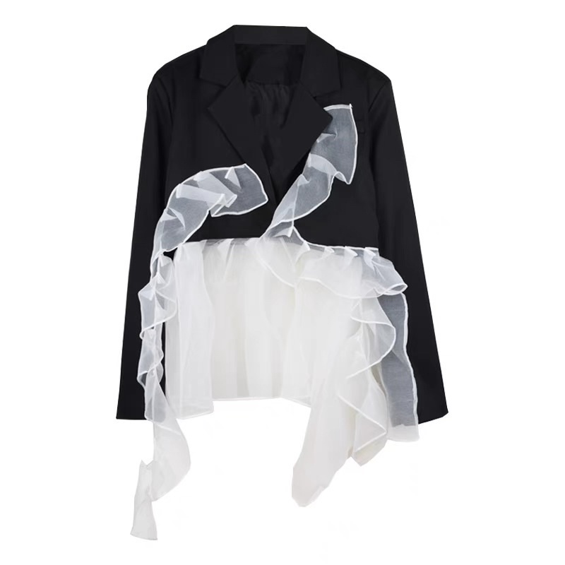 Áo vest/blazer form rộng phối bèo lưới lạ mắt cá tính kèm feedback thật