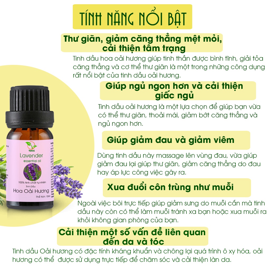 Tinh dầu Oải Hương (Lavender) TAMAS 10ml thơm phòng, thư giãn