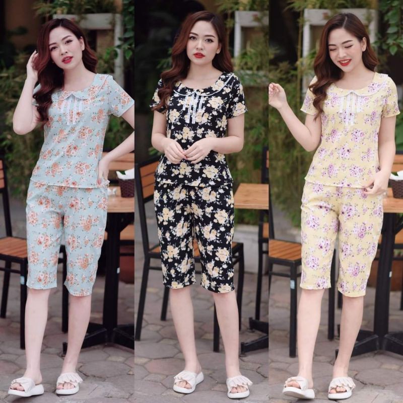 Quần áo mặc nhà cổ vuông đáp ren