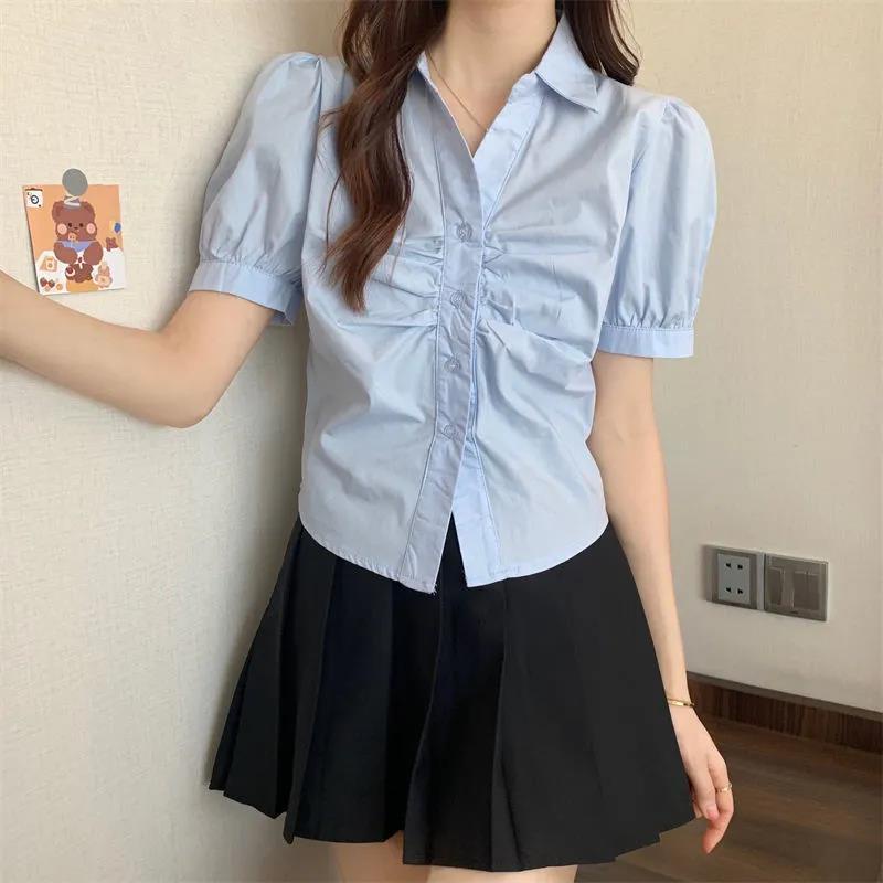 Áo Sơ Mi Tay Phồng Xếp Ly Màu Sắc Ngọt Ngào Phong Cách Hàn Quốc Thời Trang Cho Nữ S-3