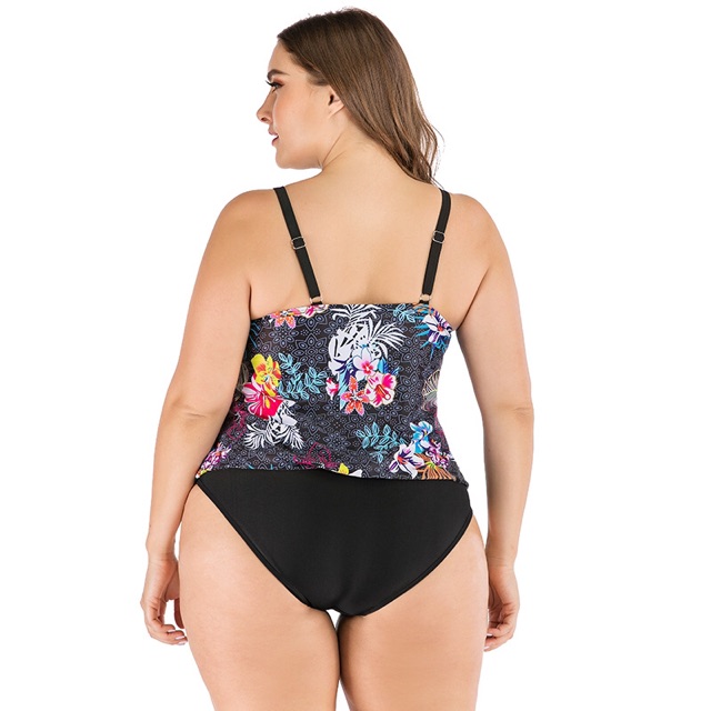 Bộ bikini big size đen phối hoa quần lưng cao áo dây size 75-105kg