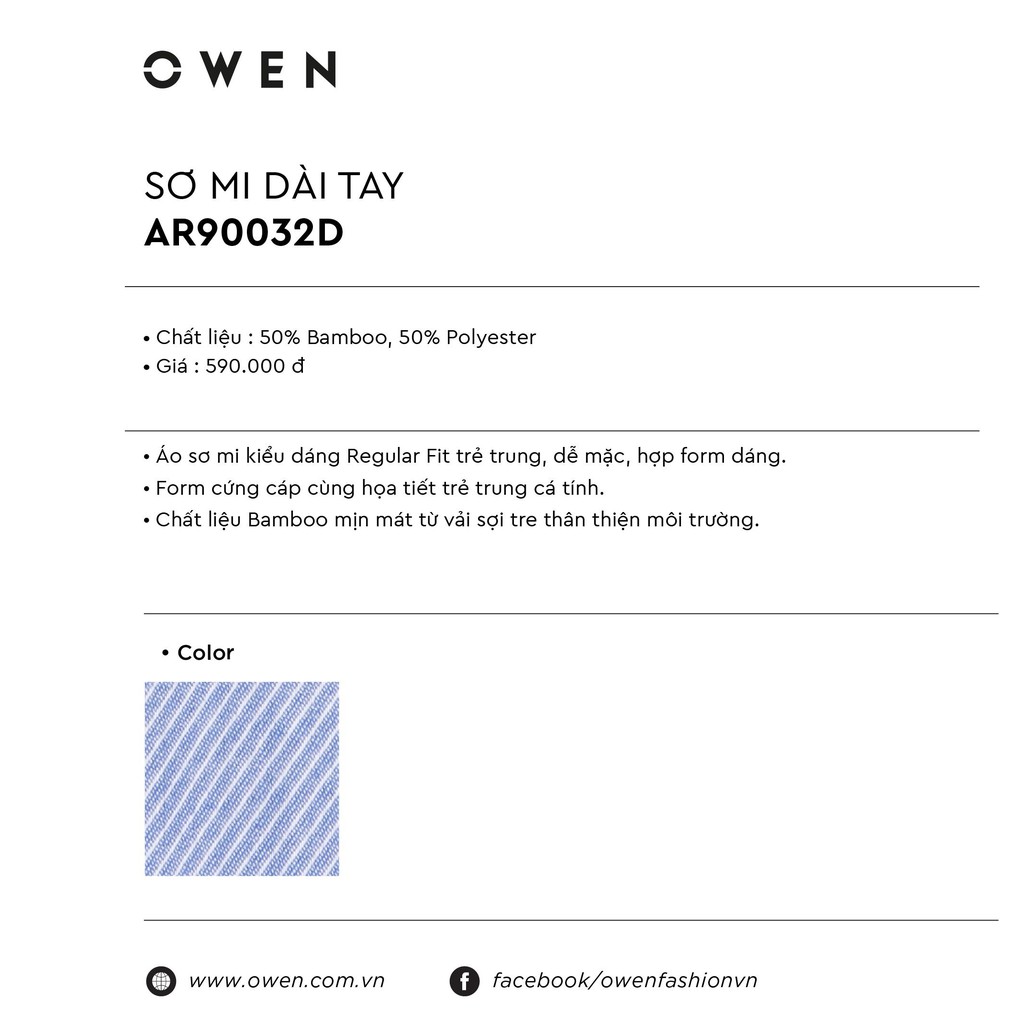 [SIZE 39] OWEN - Áo sơ mi dài tay OWEN REGULAR FIT 90032 - Áo sơ mi nam dài tay