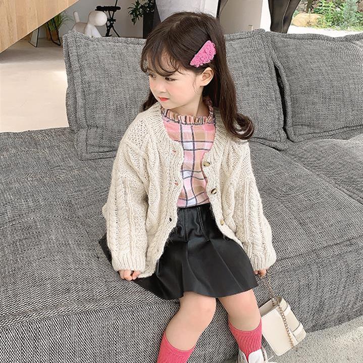 Áo khoác cardigan dệt kim thời trang mùa thu kiểu dáng dễ thương cho bé gái