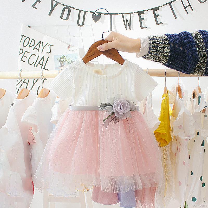 Đầm tay ngắn chân váy phối lưới dành cho bé gái