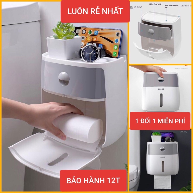 Hộp Đựng Giấy Vệ Sinh ECOCO đa năng, Thiết Bị Nhà Tắm Chống Nước 2 Ngăn Tiện Lợi Tặng ( Kèm Miếng Dán) [ BẢO HÀNH 1 NĂM