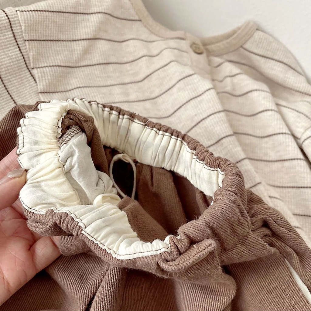 Quần Dài Dáng Rộng Chất Liệu Cotton Mềm Mại Phối Hai Hàng Nút Thời Trang Dành Cho Bé Trai Và Bé Gái