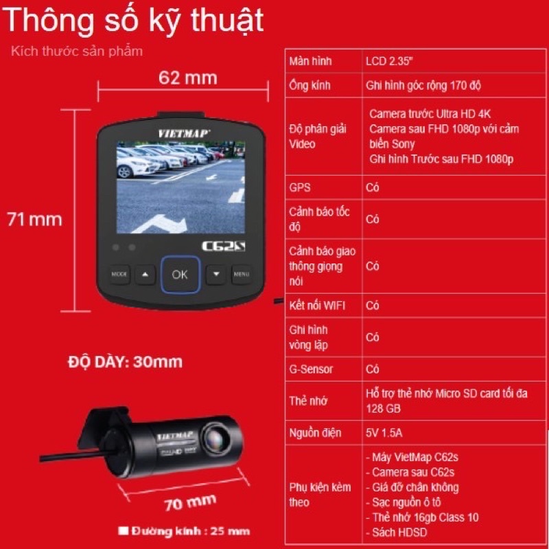 Camera hành trình ô tô Vietmap C62s + thẻ nhớ 32GB Class 10