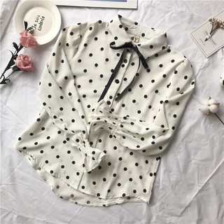 (ORDER) Sơ mi chấm bi cổ nơ nữ tính