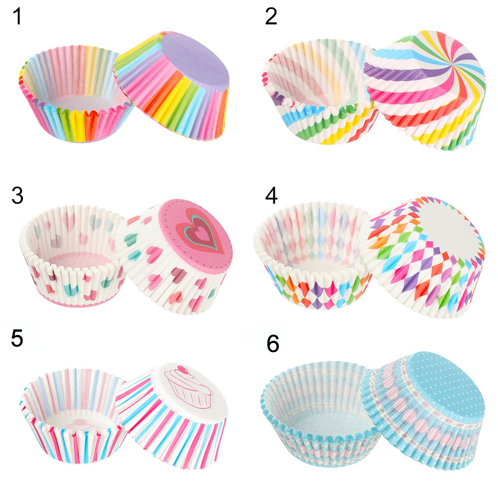 CONOPERY Bộ 100 cốc giấy làm bánh cupcake chống dầu nhiều màu sắc họa tiết tùy chọn sử dụng tiện lợi