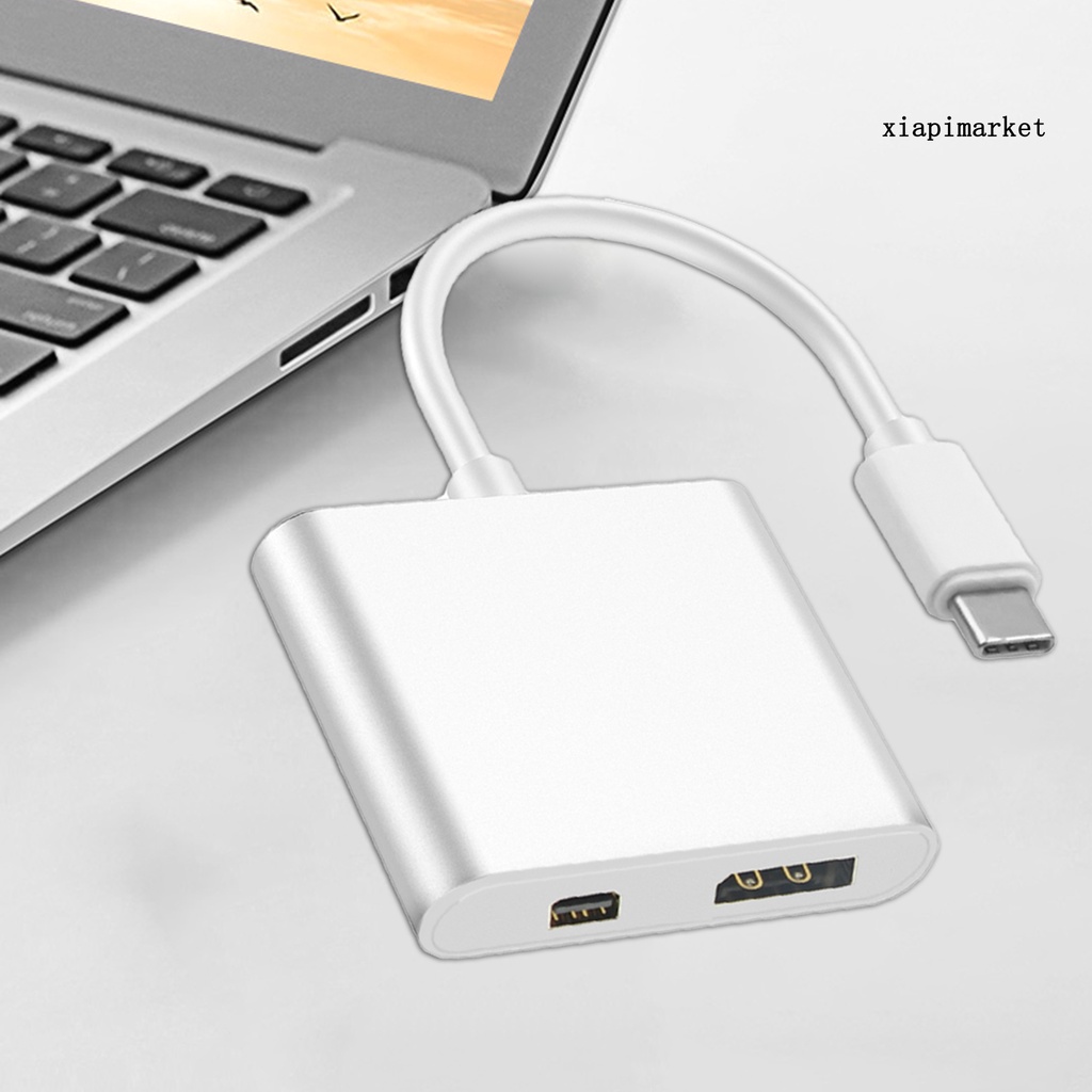 LOP_USB-C Converter 2 in 1 Stable Connection USB 3.0/3.1 3-port Compact Adapter for Laptop with DP