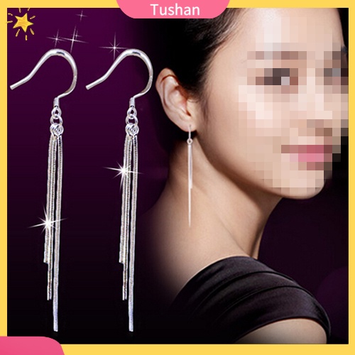 Bông Tai Mạ Bạc Tua Rua Dáng Ôm Thời Trang Cho Nữ