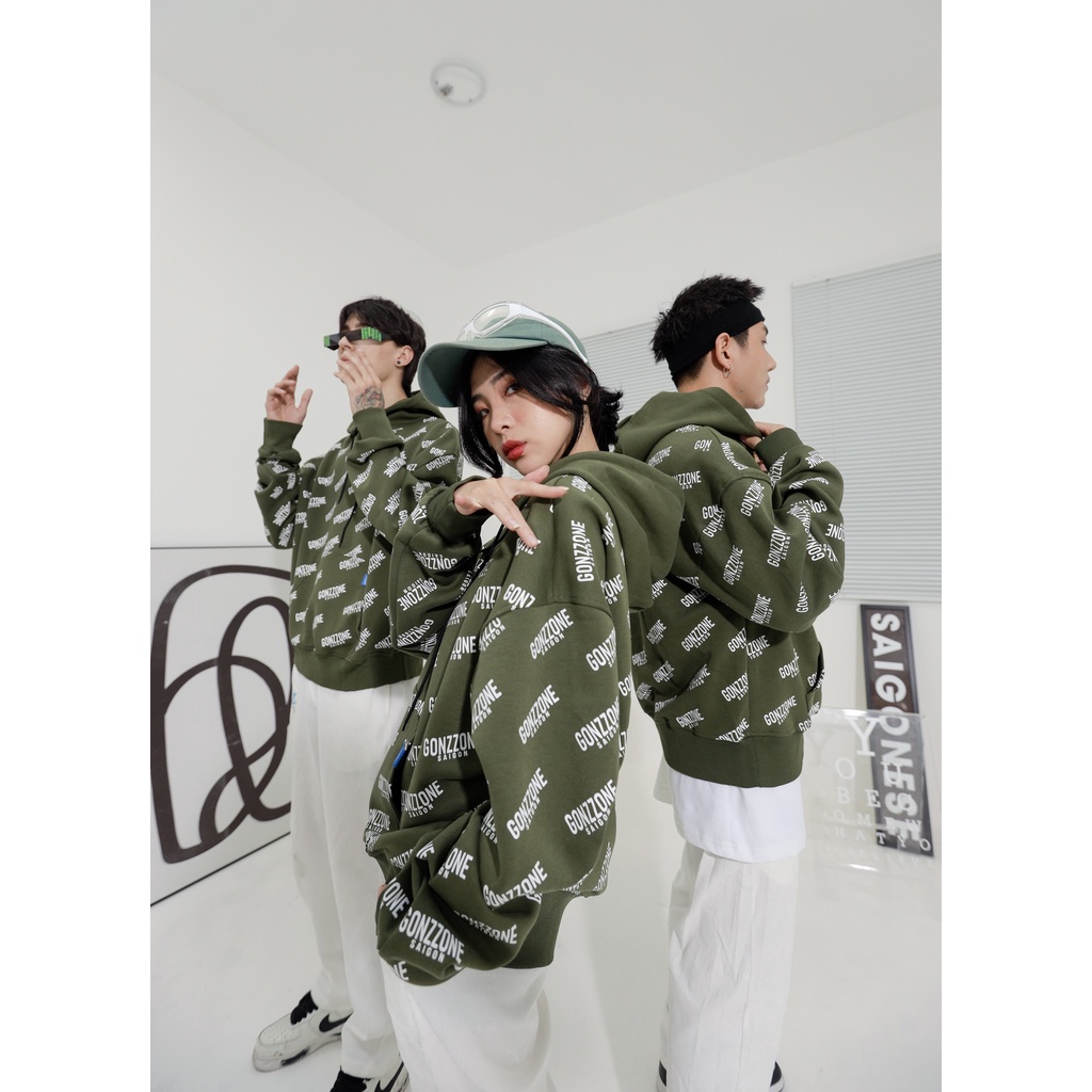 Áo Hoodies Nỉ Mùa Đông Form Rộng Gonzzone - Màu Rêu | BigBuy360 - bigbuy360.vn