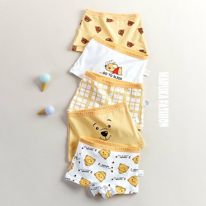 [T10 Happy bear] Set 5 quần lót trẻ em bé gái, chip cho bé gái hình Maruka Fashion hình gấu vàng siêu đáng yêu