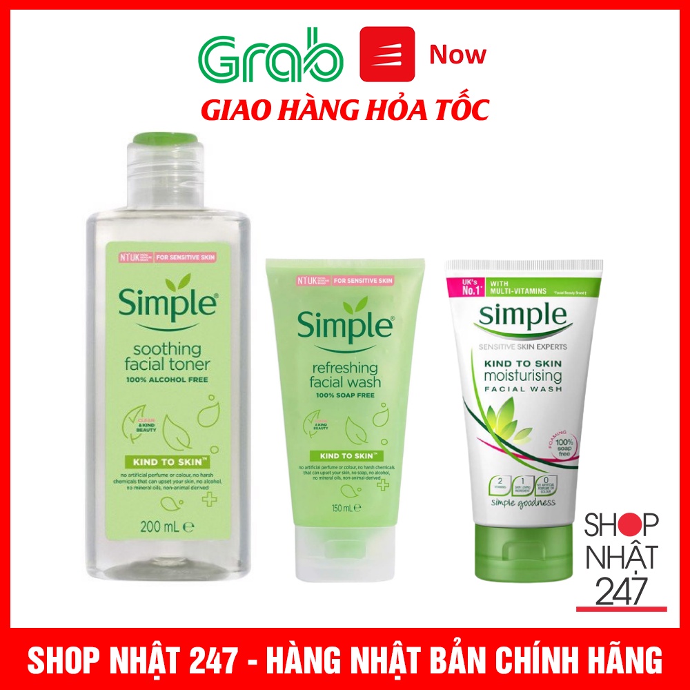 Nước hoa hồng, sữa rửa mặt dành cho da nhạy cảm Simple Smoothing Facial Toner 200ml