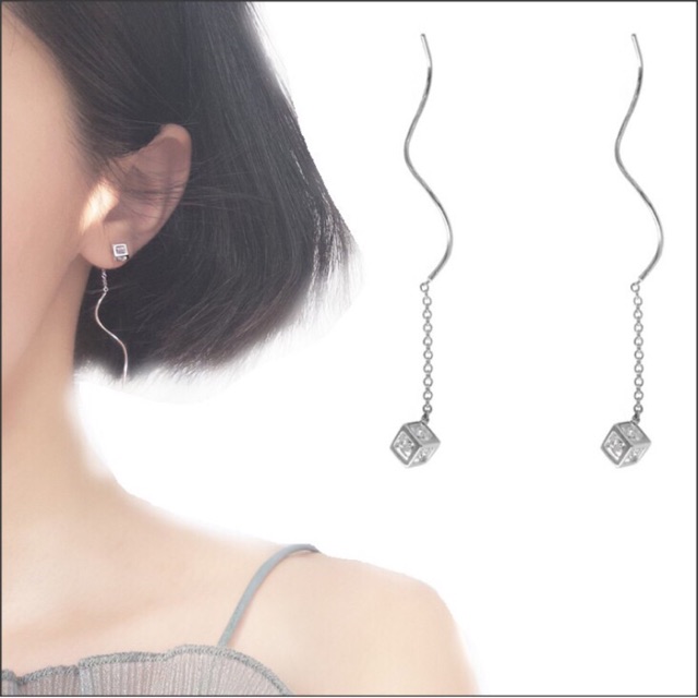 Bông tai bạc 925 đá rubic, bông tai hạt đá lồng xoắn kiểu hàn quốc