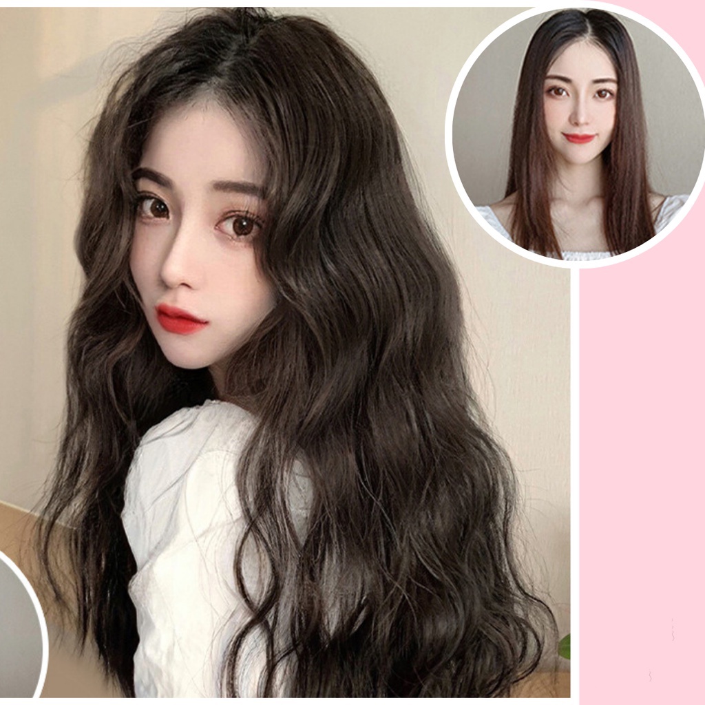 Tóc giả kẹp dải nửa đầu làm dày tóc dáng chữ U- Tóc giả xoăn gợn sóng cao cấp dài 60cm