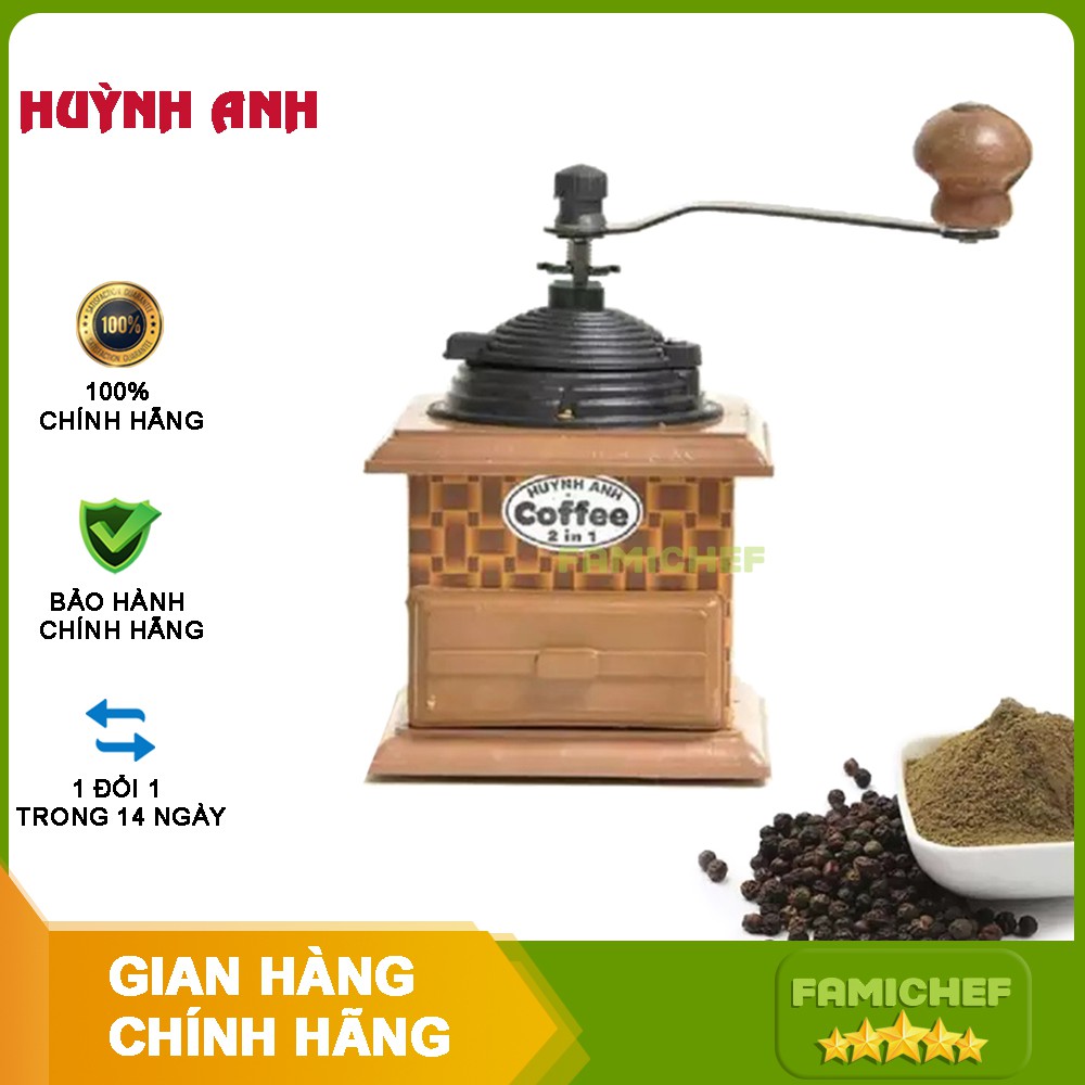 Cối xay tiêu cà phê vuông Huỳnh Anh HA0010 - Loại lớn
