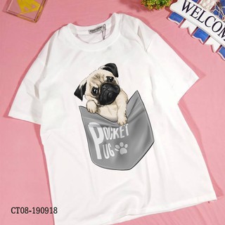 ÁO THUN NAM NỮ CHÓ MẶT XỆ PUG DOG TRONG TÚI DỄ THƯƠNG CRAZYTEE