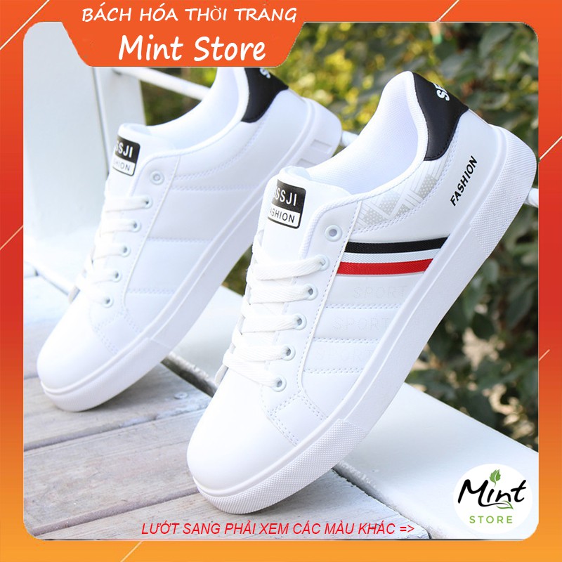 Giày thể thao sneaker nam cổ thấp trắng kẻ sọc nhẹ êm G 137