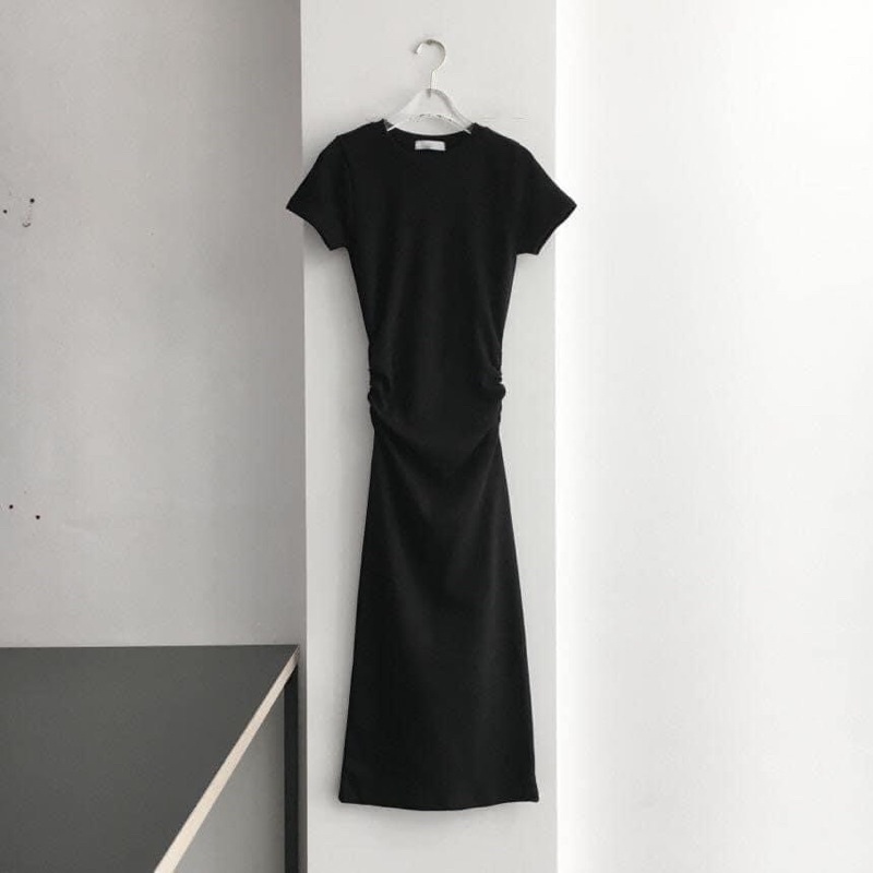 Đầm body cổ tròn nhún eo tay cộc ❤️Đầm dáng ôm cổ tròn